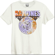 Ramones - Tie Dye Shield Amplified Vintage White Large T Shirt