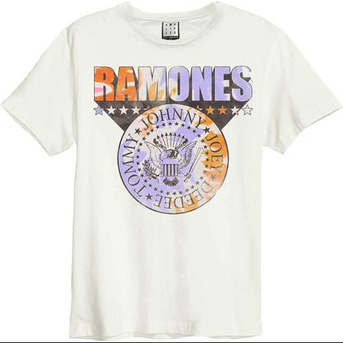 Ramones - Tie Dye Shield Amplified Vintage White SMALL T Shirt